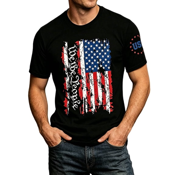WEIWEN Mens Patriotic Shirts 4th of July T Shirts for Man Big and Tall S-6XL Fourth of July Tshirts Shirts for Men Oversized Tee 250th Anniversary USA Shirt Black, S