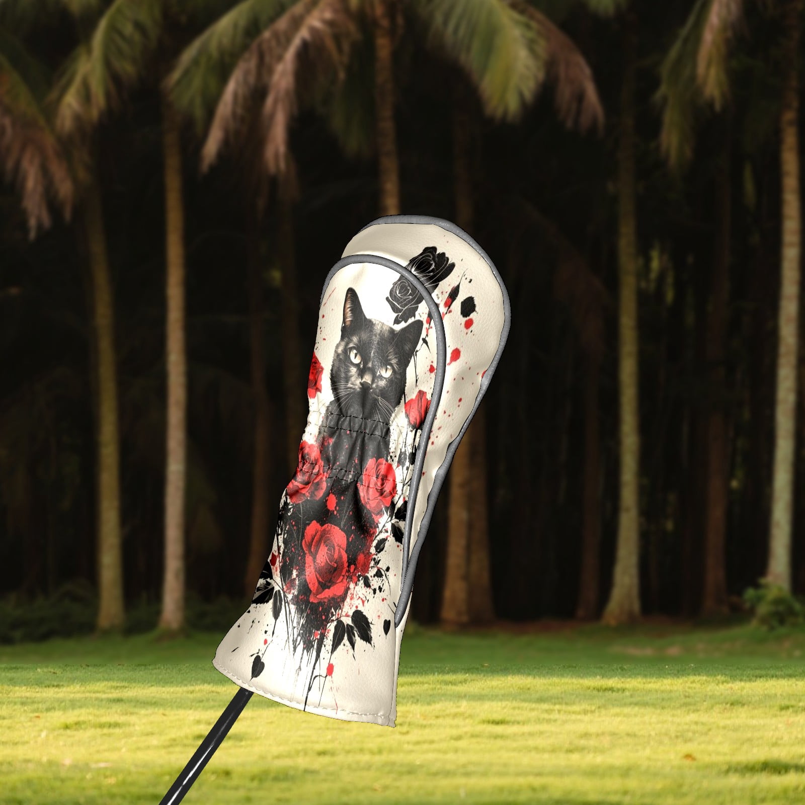 Golf Club Covers PU Leather Waterproof Head Covers for Fairway Woods Hybrids Rose Cat Unisex Fits Most Brands