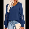 thumbnail image 4 of Blusas de Mujer con Cuello en V, Larga, Encaje, Elegantes, Informales, Modernas, de Gran Tamaño. Azul L, 4 of 7
