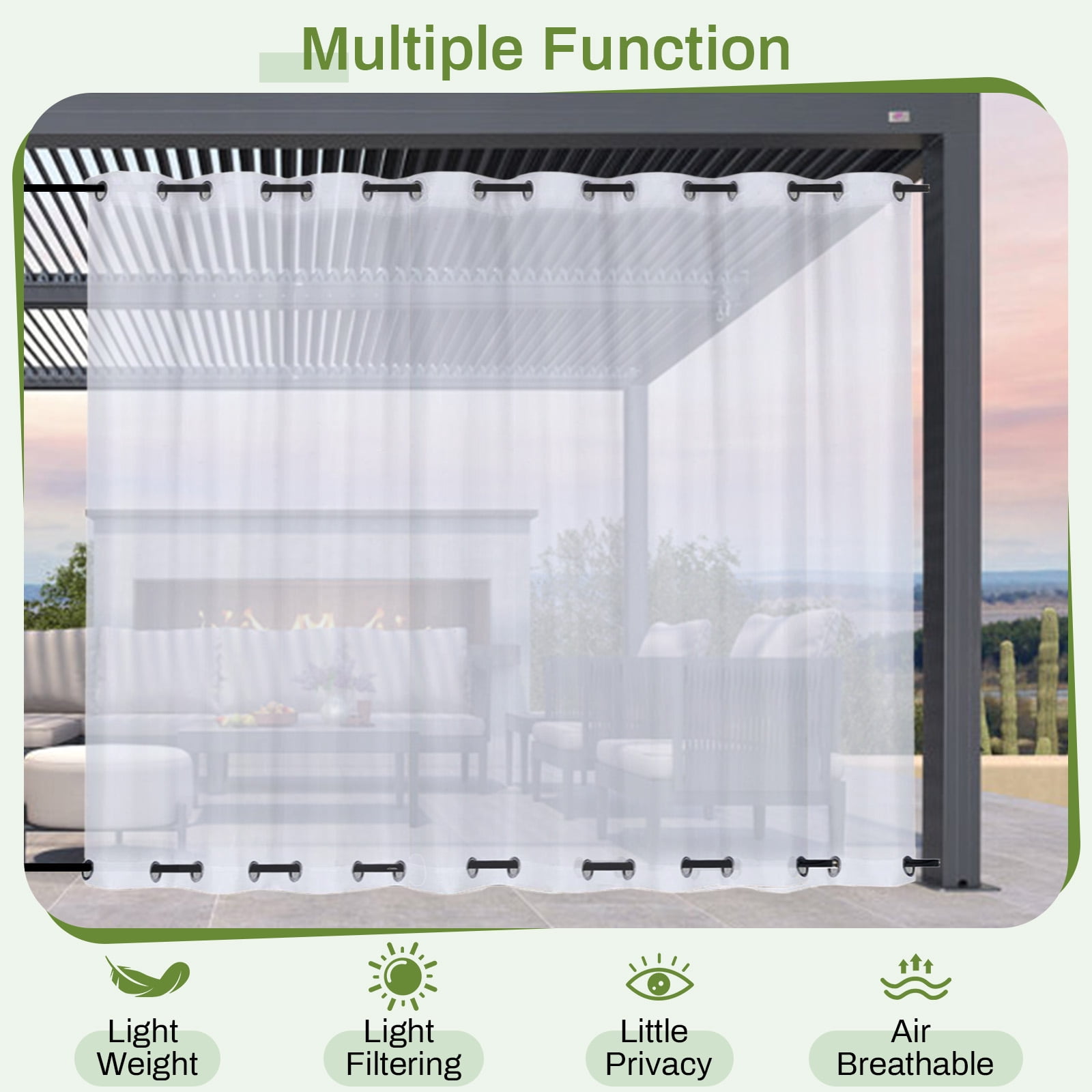 BTTO Patio Sheer Windproof & Waterproof Outdoor Curtain for Porch Yard Lawn Garden, Divider Window Screening Gauze Top & Bottom Fixed Eyelets, 1 Panel
