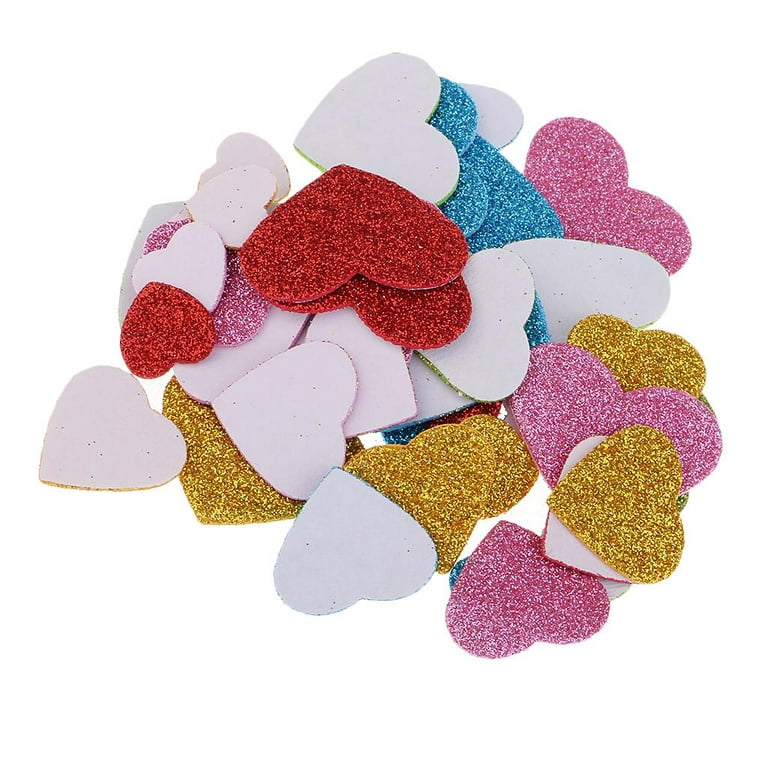 2x 50 Pcs Heart Shape Self Adhesive Foam Glitter Stickers for Kids Crafts, Size: As described