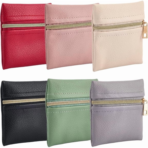 6 Colors Soft PU Leather Travel Jewelry Organizer Storage Pouch Mini Portable Waterproof Cosmetic Makeup Bags Pocket with Zipper for Jewelry Women Gift Travel Business Trip Colorful