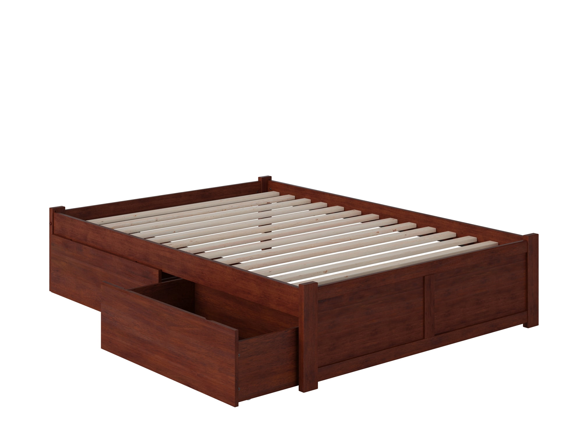 AFI Concord Full Solid Wood Platform Bed with Footboard & 2 Storage Drawers in Walnut