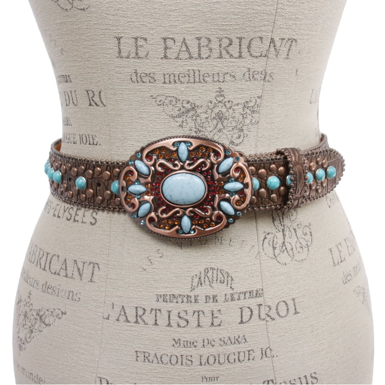 Western Turquoise Rhinestone Studded Faux Crocodile Print  display picture 1