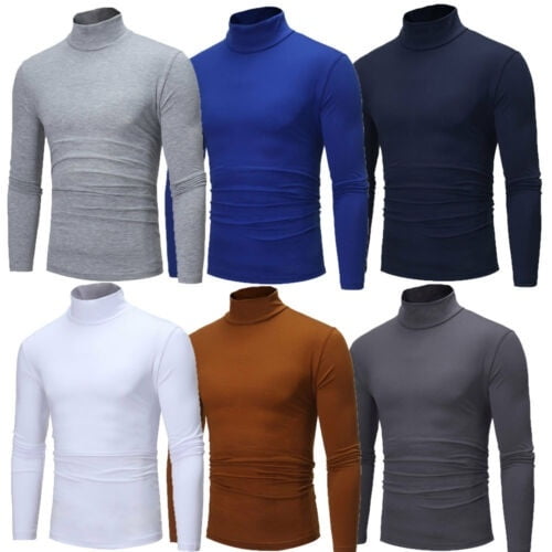 US Men High Neck Polo Turtleneck Cotton Pull Over Sweaters Stretch Jumpers M-2XL 