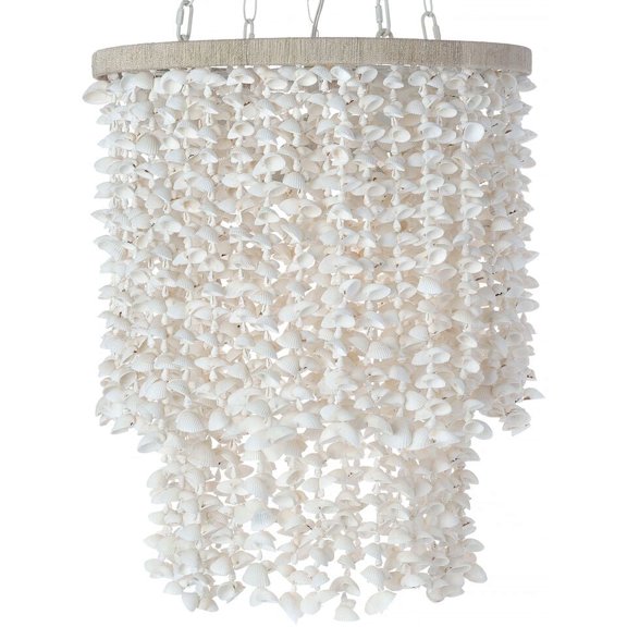 Kouboo Coastal Seashell Incandescent Natural Abaca Rope Drum Pendant Lights