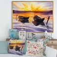 thumbnail image 2 of Designart 'Two Small Boats Parking On The Shore and Sunset' Lake House Framed Canvas Wall Art Print, 2 of 5