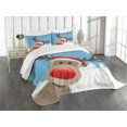 thumbnail image 3 of Ambesonne Christmas Quilted Bedspread Set 3 Pcs, Reindeer Rudolph Hat, Queen Size, Pale Blue Red Pale Brown, 3 of 5