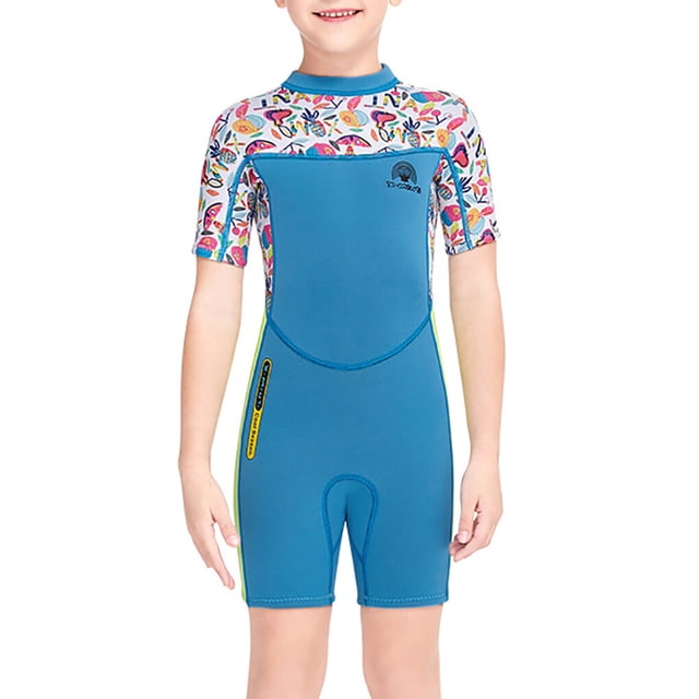 Eigraketly Trajes de neopreno para niños, traje de buceo con protección solar, secado rápido, mantenimiento del calor, traje de baño para Deportes acuáticos Azul SG