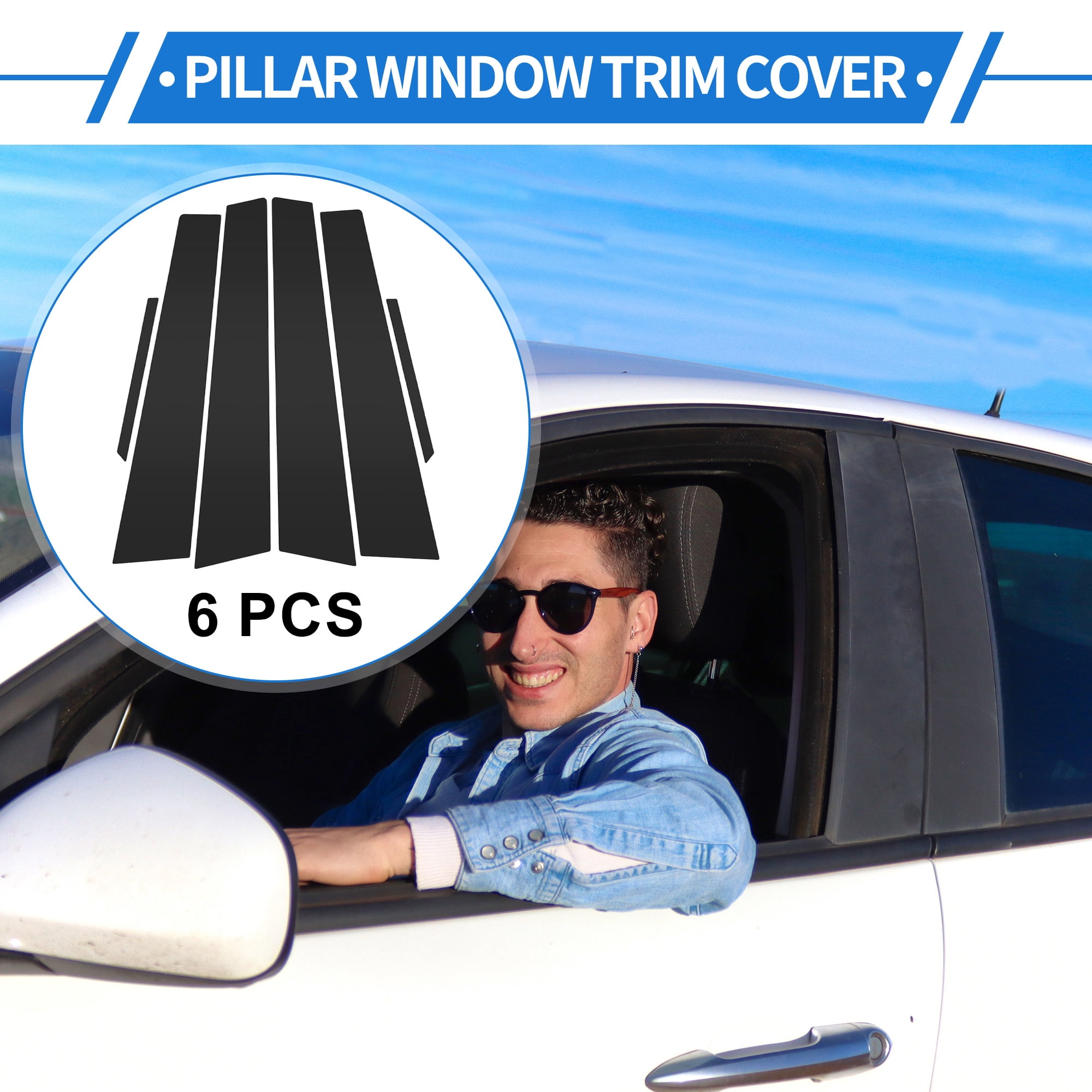 Unique Bargains 6 Pcs Door Pillar Window Trim for Cadillac CTS 2014-2015 Front Rear Black