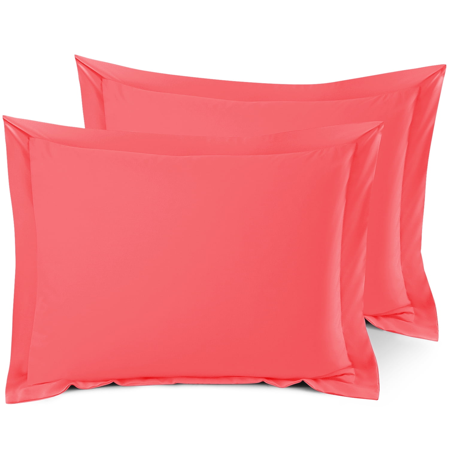 Set of 2 Standard 20"x26" Size Pillow Shams Coral Pink, Hotel Luxury