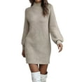 thumbnail image 6 of Lamuusaa Women Knitted Sweater Dress Solid Color Turtleneck Casual Long Sleeve Party Dress, 6 of 7