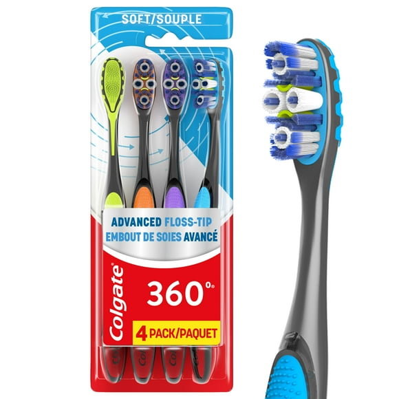 Cepillo de Dientes Colgate 360 Advanced Floss Tip Suave para Adultos Paquete de 4