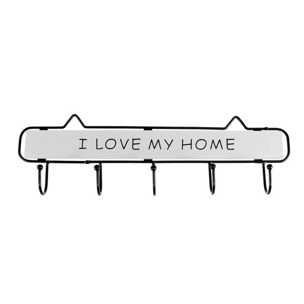 1 gancho de pared vintage de madera y hierro con letras "I LOVE MY HOME", colgador de tela para sombreros y llaves (blanco)