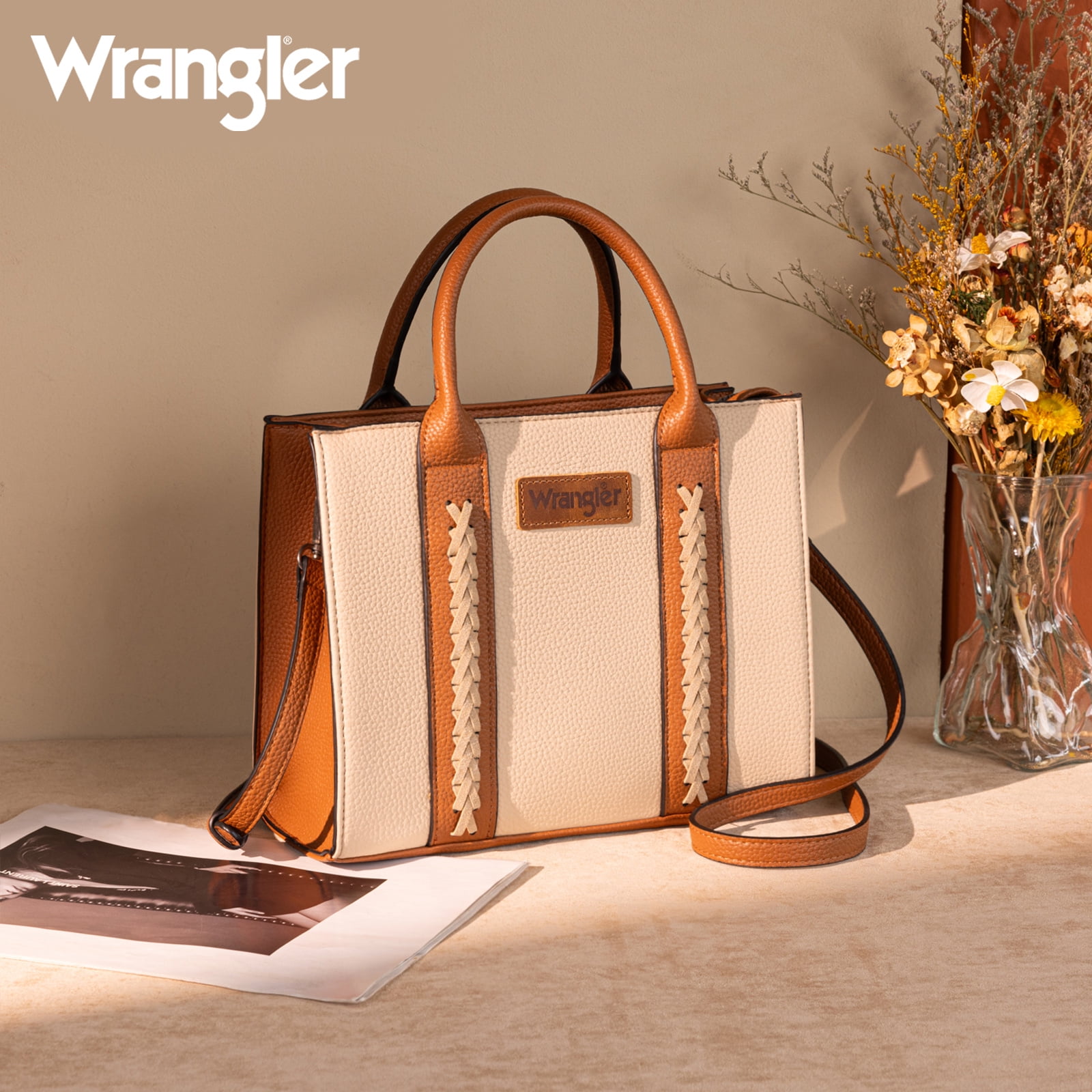 Wrangler Tote Bags for Women and Purse for Women with Adjustable Strap, Tan