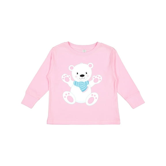 Inktastic Polar Bear, White Bear, Cute Bear, Bear with Scarf Boys or Girls Long Sleeve Toddler T-Shirt
