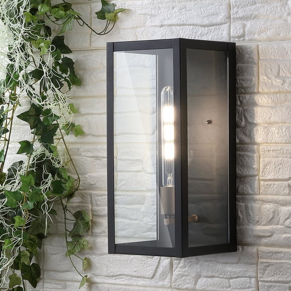 JONATHAN Y Berlin 16" Modern Industrial Indoor/Outdoor Rectangular Iron/Glass LED Outdoor Lantern, Black/Gold Painting