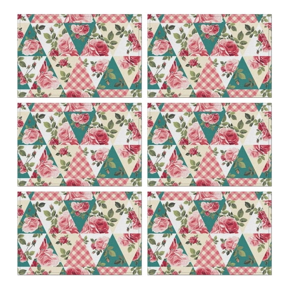 Pioneer Flower Floral Print Pattern Summer Placemats Table Placemats Set Of 6-Linen Kitchen Washable Placemats Table Mats 12x18 Inch Non-Slip Heat Resistant