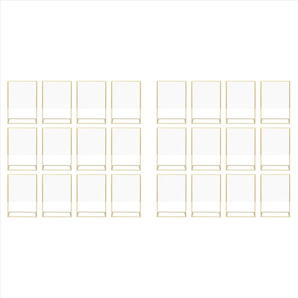 24 Piezas de Soporte para Letreros de Acrílico, de Fotos Dorado de Doble Cara con Soporte Vertical, Soporte para Números de Mesa de Boda, Soporte para Menú