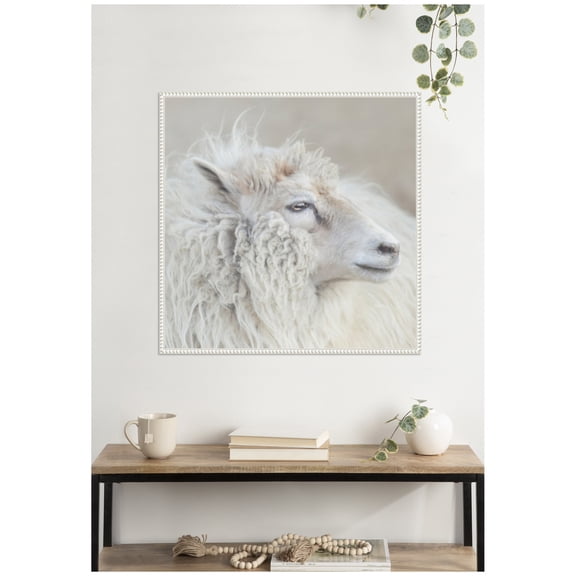 Kate and Laurel Framed Canvas Wall Art Print Harry Crop by Emiko and Mark Franzen F2 Images, 30 x 30 Sylvie Beaded White Frame, Rustic Farmhouse, Animal Art for Wall Decor