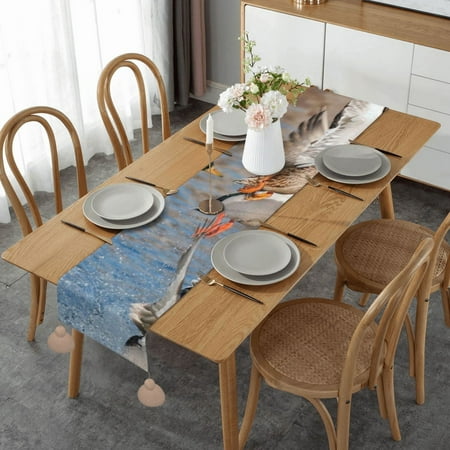 

Wild Duck Table Runner Imitation Linen Table Runner With Khaki Tassels For Party And Dining Room 14 x 60