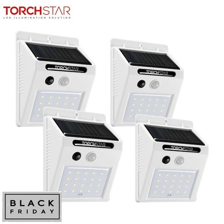 Outdoor Patio Track Lighting TORCHSTAR 20 LED Solar Motion Sensor Lights, Wireless Outdoor Solar Lights for Garden, Patio, Yard, White, Pack of 4 ()