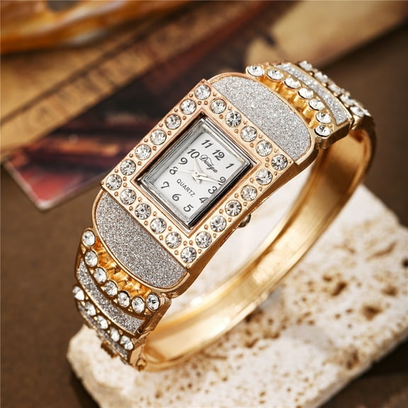 New diamond-encrusted square bracelet shiny colorful women's quartz watch