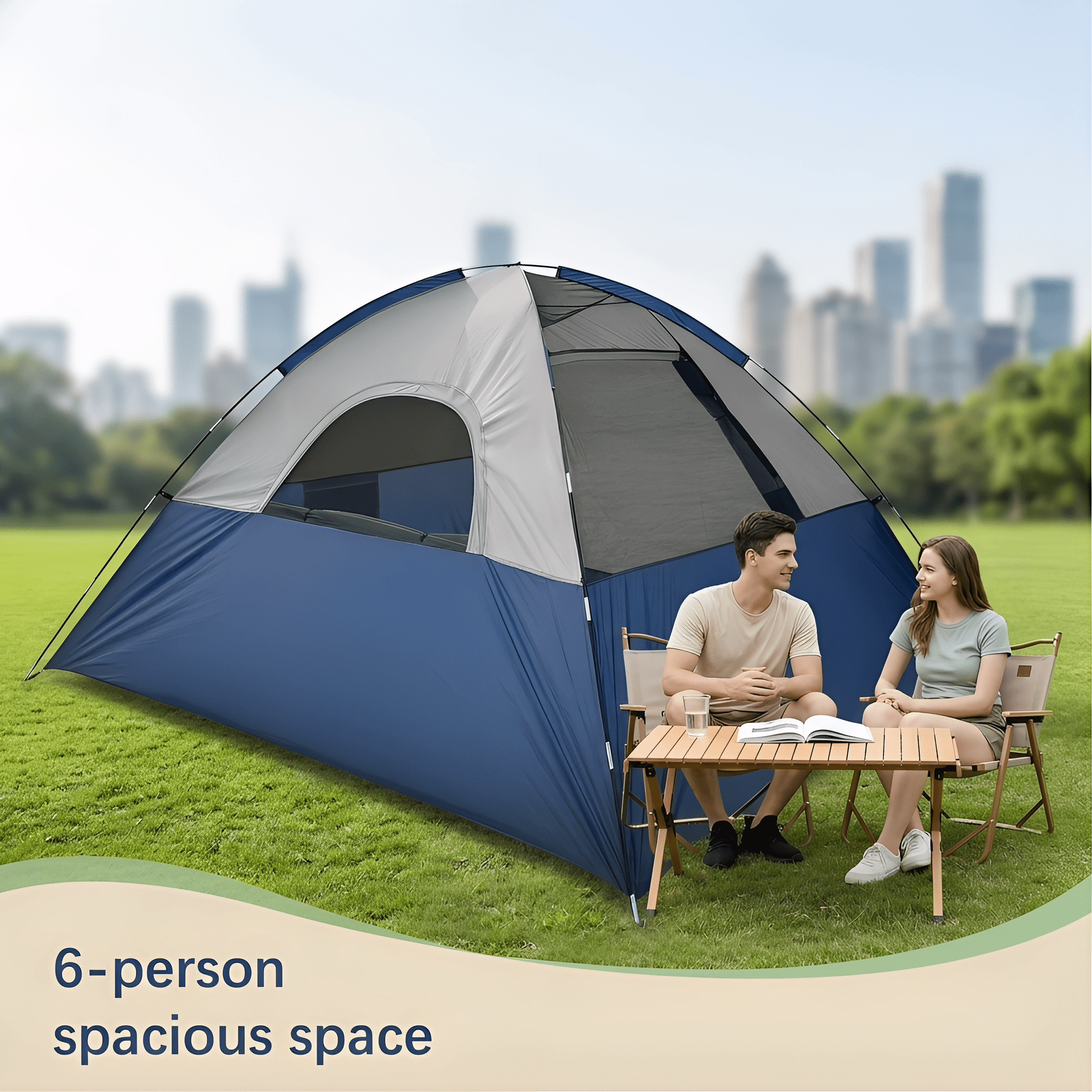 XL 6-Person Family Camping Tent with Rainproof Canopy Tent for Family Camping, Hiking and Backpacking