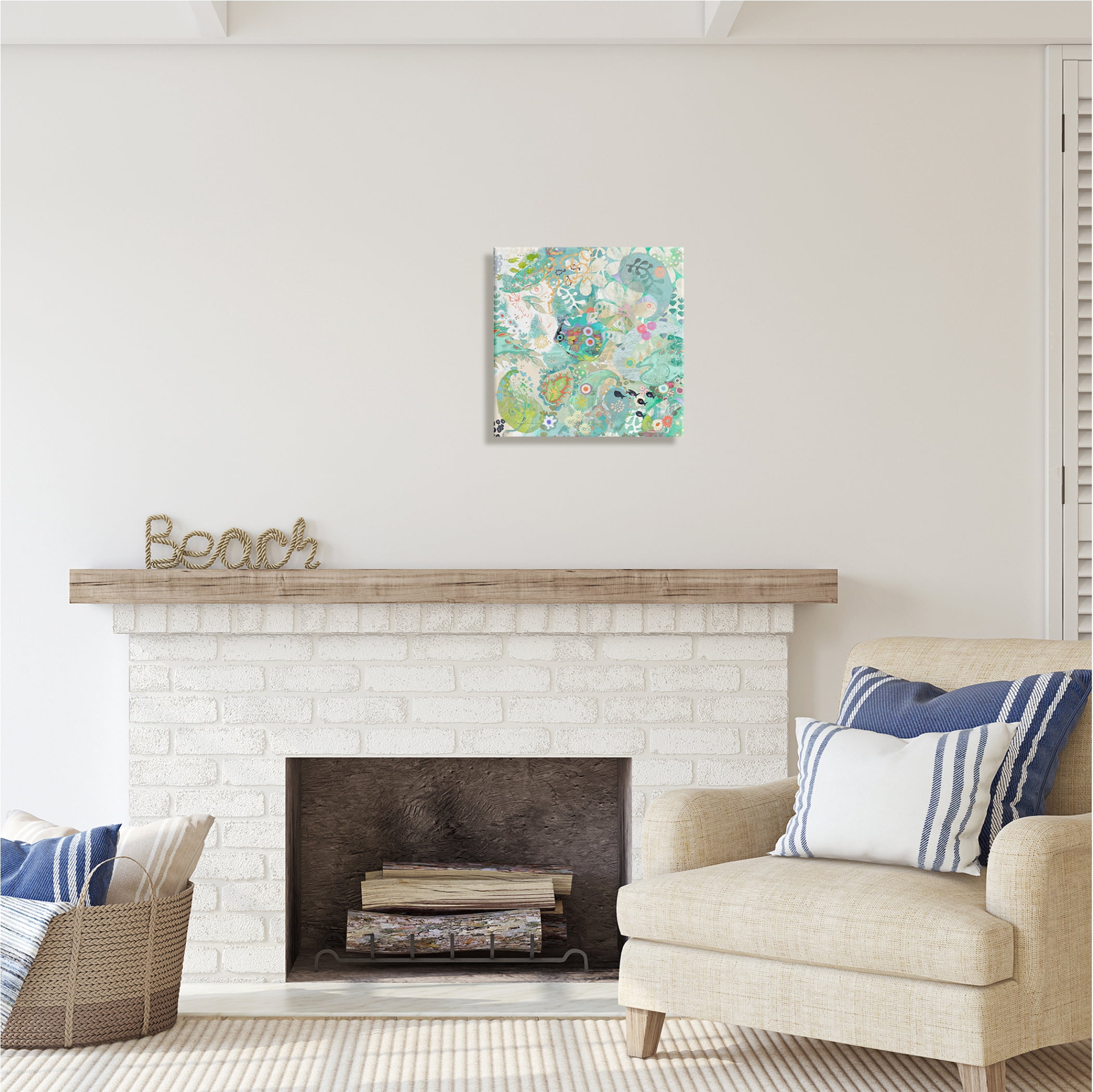 Stupell Industries Green Paisley Fish Pattern Botanical & Floral Painting Gallery Wrapped Canvas Print Wall Art, 17 x 17