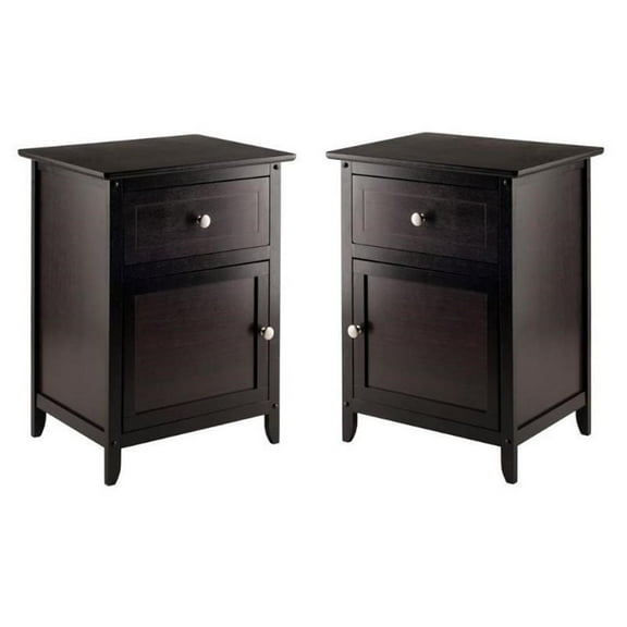 Home Square 2 Piece Wood Nightstand Set with Cabinet and Drawer in Espresso