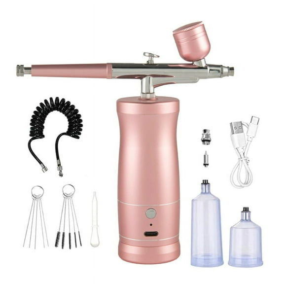 Airbrush Kit Handheld Airbrush Rechargeable Airbrush Compressor Airbrush Set for Nail Art Barber Makeup Painting Pink