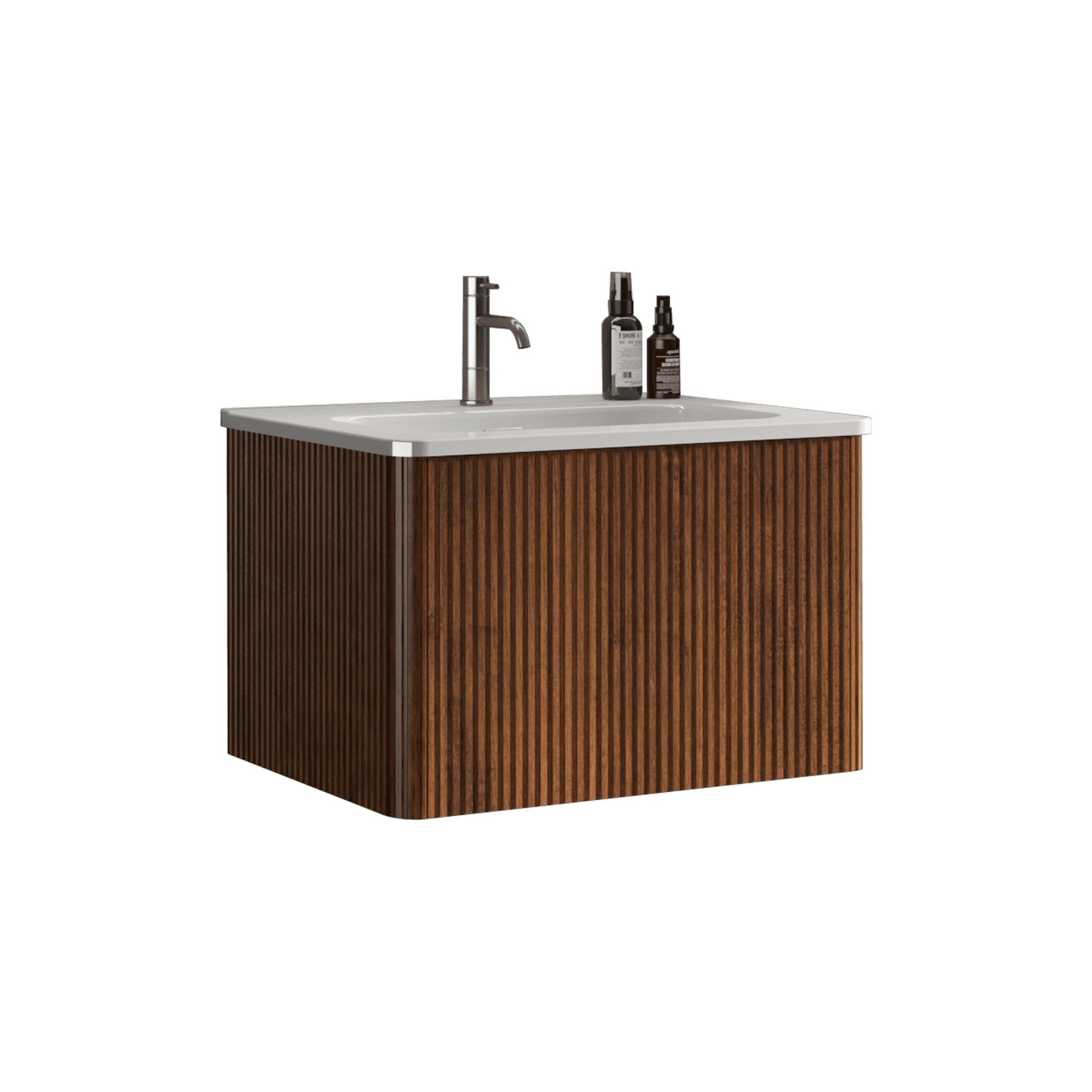Integrated White Ceramic Bathroom Sink with Glossy Non-Porous Surface, Universal Vanity or Wall-Mount Installation, Easy-Clean Design, Space-Saving Basin, Drain and Faucet Excluded