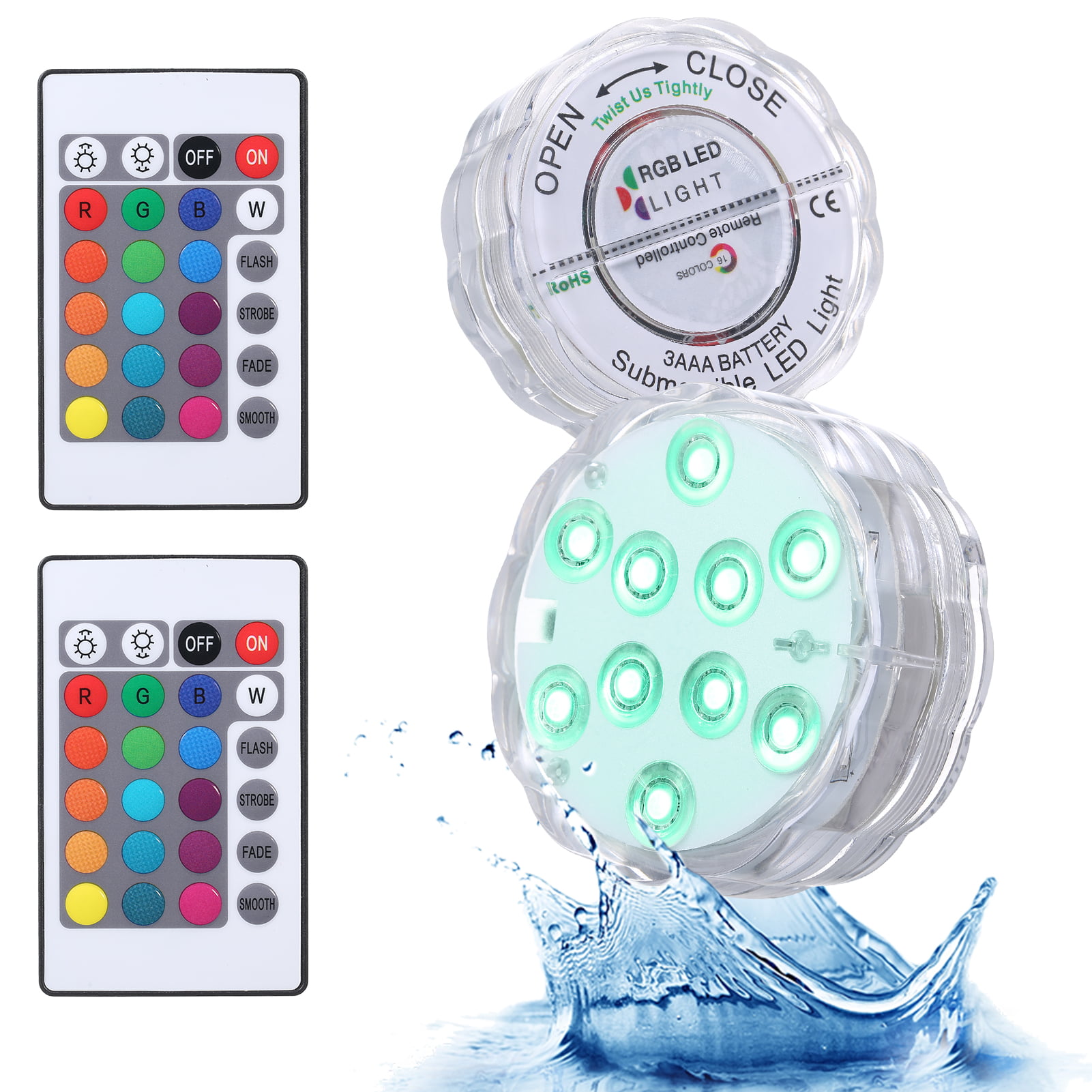 Remote for Swimming Pool Fountain Party 10Pcs Waterproof Underwater Led Lights