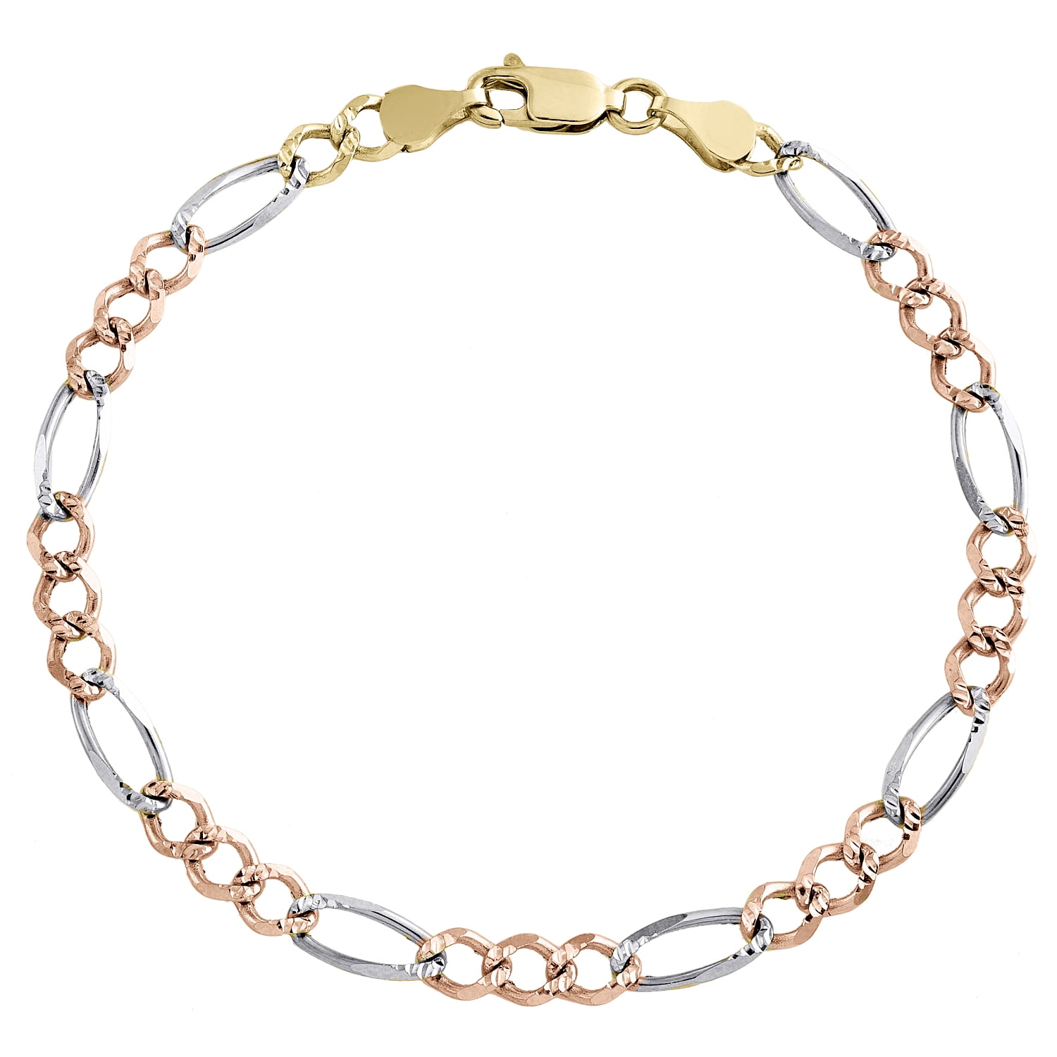 Diamond2Deal 10k Yellow Gold Figaro Chain Bracelet - 7.3mm Wide, 7 Inch Length, Semi-Solid, Lobster Clasp