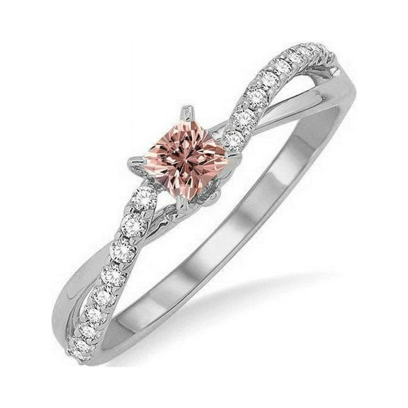 1 Carat Princess cut Morganite and Diamond Engagement Ring in 14k White Gold affordable morganite and diamond engagement ring