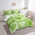 thumbnail image 3 of Feelyou Plaid Love Heart Twin Bedding Sets 7-Piece, Modern Fashion Patchwork Bedding Comforter Set, Green Check Buffalo Reversible Sheet Sets, Breathable Home Decor, 3 of 8