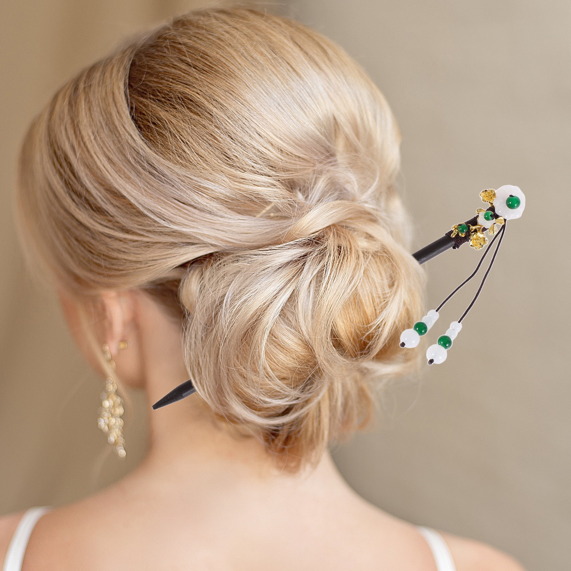 Unique Bargains Hair Stick Pin for Women 1Pc Black, White, Green [Retro Style Flower]