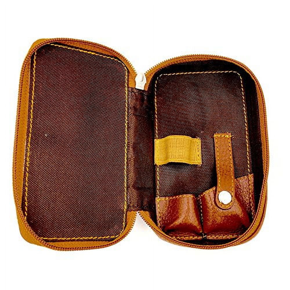 Parker Safety Razor,   Genuine Saddle Leather Double Edge Safety Razor Zippered Travel Case - Holds a Safety Razor and Tuck of Blades