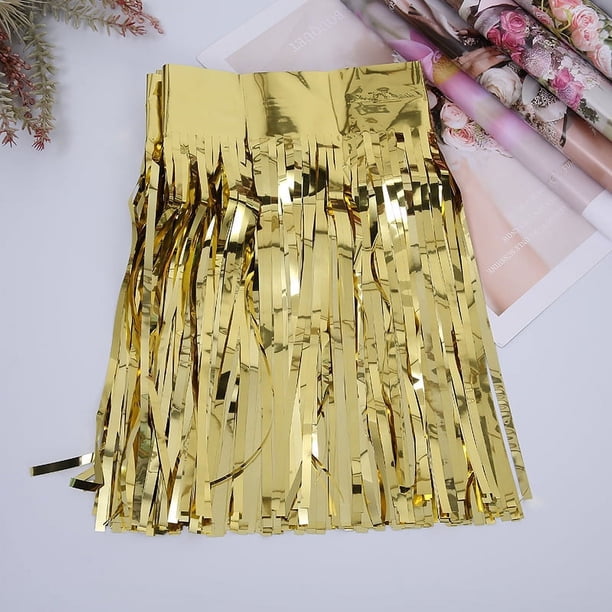 Nvzi Paquete de 5 pancartas con flecos de aluminio para colgar como telón de fondo para baby shower,decoración de fondo, 118 pulgadas (largo) x 11,8 pulgadas (ancho), dorado claro