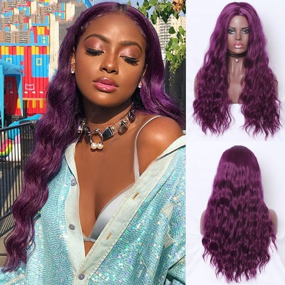 DOPI Human Hair Wigs For Women Black Color Natural Lace Hair Women's Fashion Wig Purple Synthetic Hair Long Wigs Wave Curly
