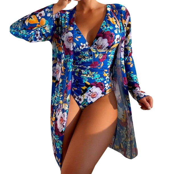 MKLEKYY Trajes De Baño Mujer Women Floral Print Swimsuits Deep V Neck Swimwear Women 2 Bathing Suit Sexy Monokini Suits Summer Wear Beach Cover Ups
