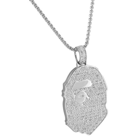 Diamond Pave Star Pendant - Ape 14k White Gold Finish Pendant Pave Set Lab Diamonds Iced Out 24