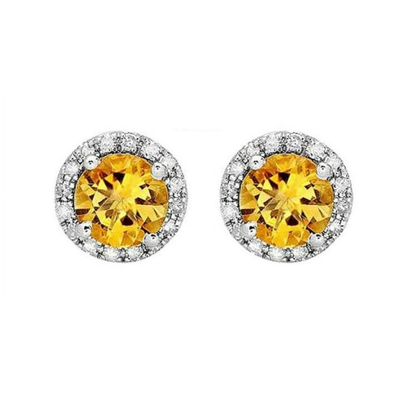 Paris Jewelry 18K White Gold 3 Carat Round Yellow Sapphire Halo Stud Earrings Plated Unisex
