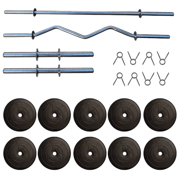 Kit de Pesas Sady Sport Barra Recta Barra Z Mancuernas 10 Discos de 2.5kg