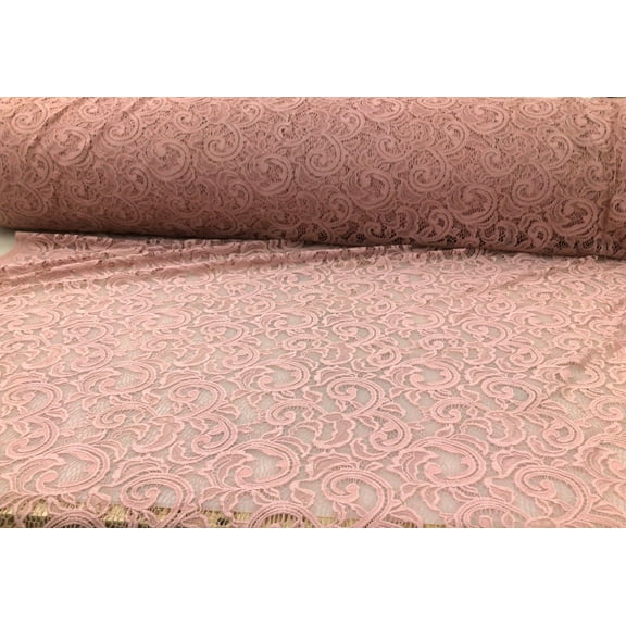 Embroidered Stretch Lace Apparel Fabric Sheer Scrolling Floral Orchid Pink UU313