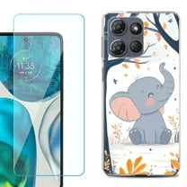 For Motorola Moto G Stylus 5G 2025 Phone Case Cover with Tempered Glass Screen Protector, by OneToughShield - Elephant Smile