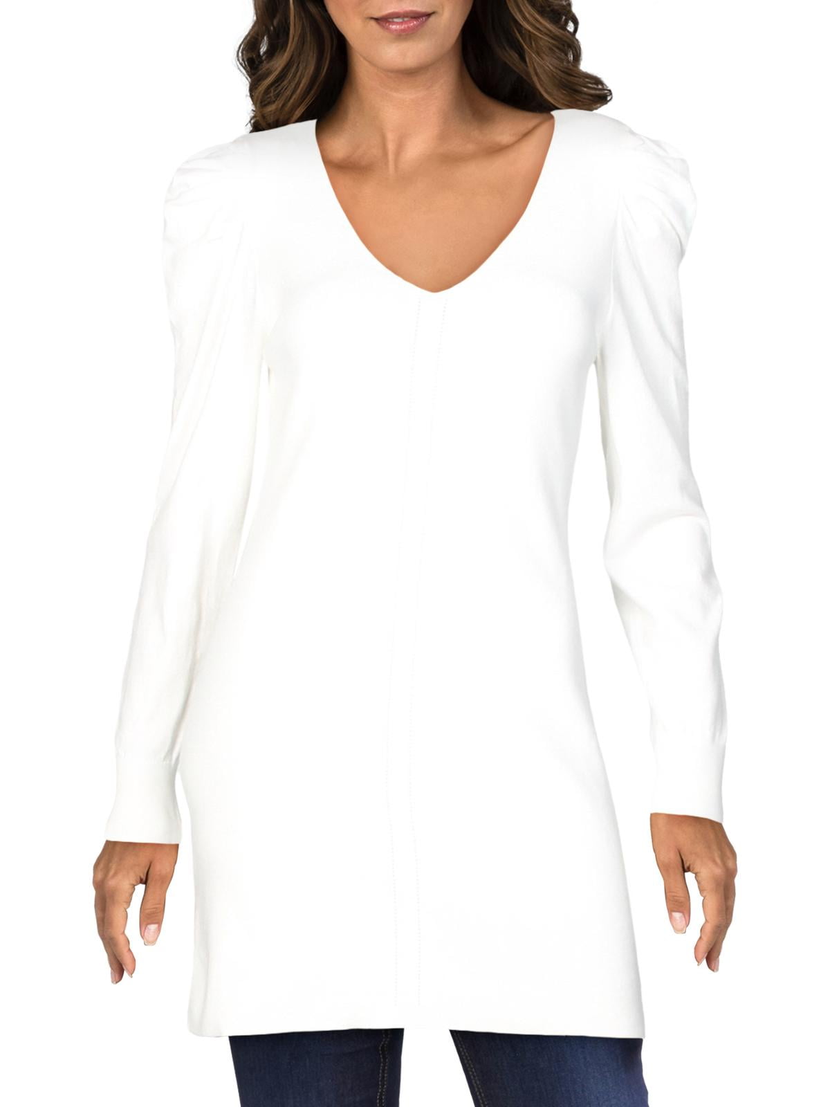 INC - INC Womens Puff Sleeves V-Neck Tunic Sweater White M - Walmart.com - Walmart.com
