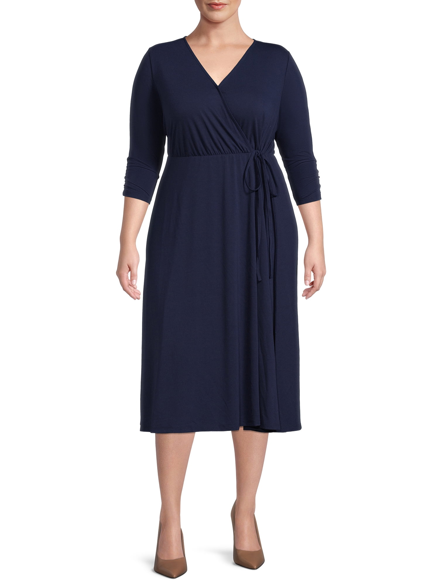Terra & Sky Women's Plus Size Faux Wrap Dress - Walmart.com