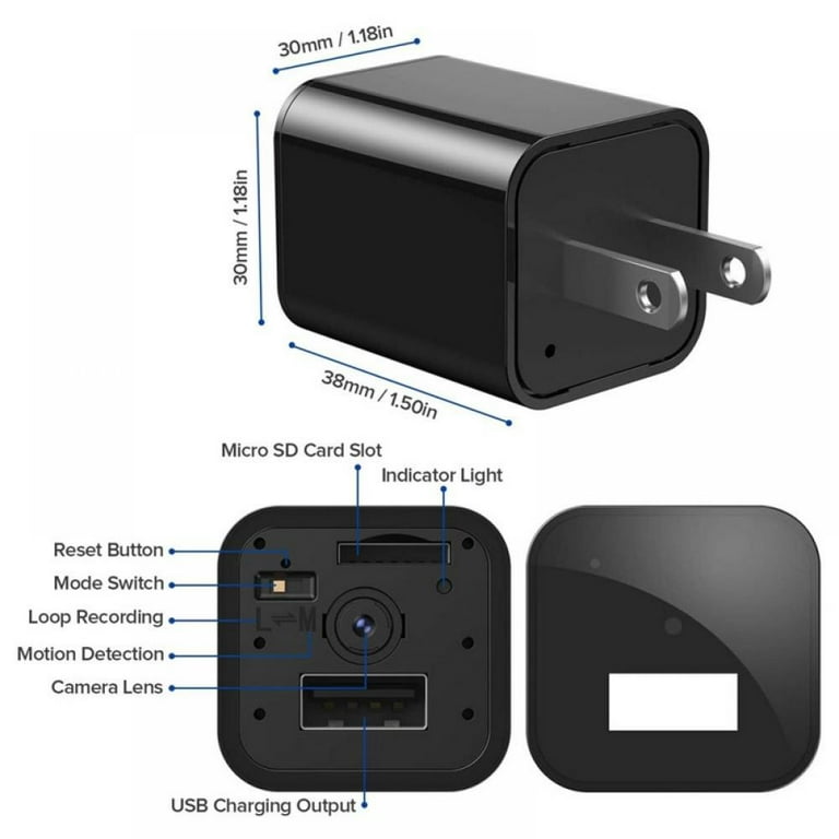 marxistisk Sind Tempel Mini Camera 1080P Full HD Charger Motion Detection Loop Record USB Wall  Charger Plug - Walmart.com