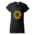 thumbnail image 2 of Wild Bobby, Artsy Cheetah Leopard Print Sunflower, Fashion, Women Standard V-Neck Tee, Black, Small, 2 of 3